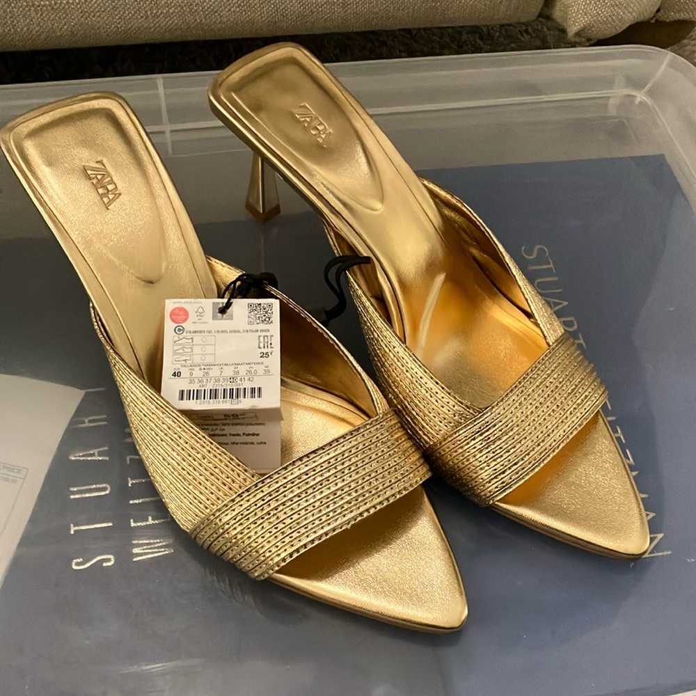 Zara Metallic Gold Heeled Mules